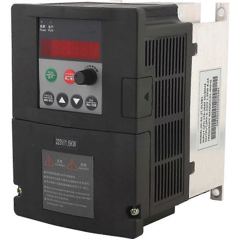 Convertisseur de fréquence monophasé vers triphasé 1.5KW, variateur de vitesse moteur, boîtier en aluminium noir, alimentation 220V, onduleur compact pour usage industriel et domestique. (1/5)