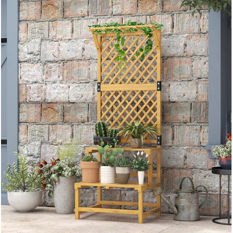 Estantería para plantas de madera de 2 niveles con celosía, 60 x 50 x 166 cm, amarillo HAVRYA (1/5)
