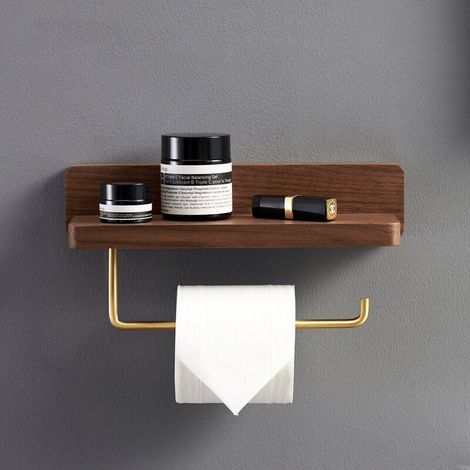 Porte Papier Toilette - Bois Massif Hêtre - Support Mural Double Rouleau - Auto-adhésif ou Vis - Coins Arrondis - Salle De Bain Cuisine