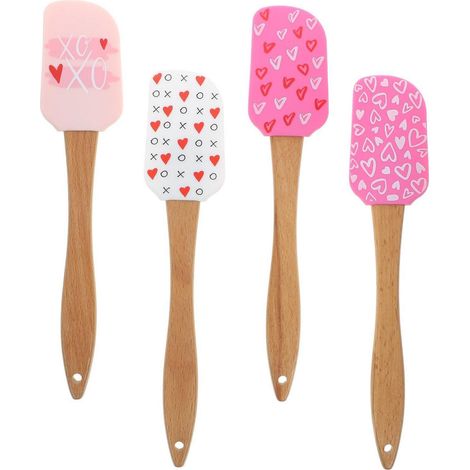 Silikonspatel Set mit Holzgriff, 4 Stück, Hitzebeständig, Kuchenspatel für Backen