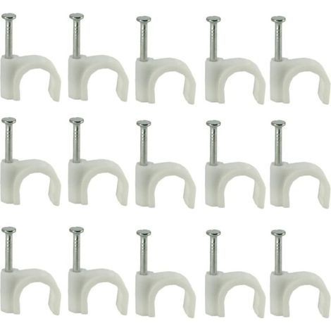 Clips de Câble Colliers de Serrage Câble 6 mm, Câble Rond Clips Gestion de Câbles avec Clou, Accroche Cable Mur Attaches Câblesen Acier pour Organiseur Electrique Fil -Blanc 100 Pièces (1/5)