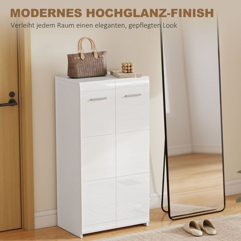 Meuble à chaussures blanc laqué brillant, rangement avec étagères réglables pour entrée, couloir, capacité 10 paires, armoire pratique. (1/5)