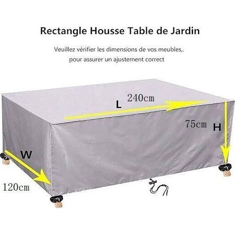 Housse Salon de Jardin 240x120x75cm 420D Oxford Argent Housse Table de Jardin Rectangulaire Protection Bache Table de Jardin Mobilier Extérieur Imperméable Coupe-Vent Anti-UV Résistant Au Froid (1/5)