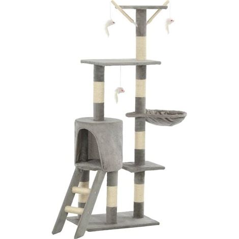 Arbre à chat avec poteau à griffes en sisal, 138 cm, gris