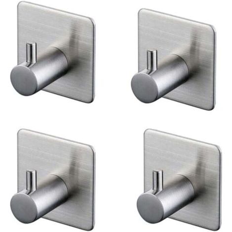 Ganci adesivi 3M Ulisem, confezione da 4, ganci da parete per bagno in acciaio inossidabile, colore argento