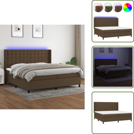Sommier à lattes de lit matelas et LED Marron foncé 200x200 cm - Sommier Tapissier - Lit Plateforme - Lit Avec Rangement - Matelas À Ressorts Ensachés - Éclairage LED (1/5)