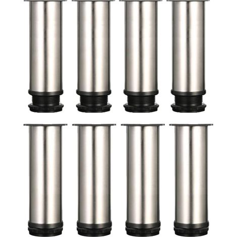 RHG Lot de 8 Pied de Meuble,Pied Reglable pour Meuble 15 cm Pied de Table Metal Pieds de Lit Pied de Table Reglable Pied Canapé,Hauteur Totale 150 mm-165mm,Acier Inoxydable Brossé