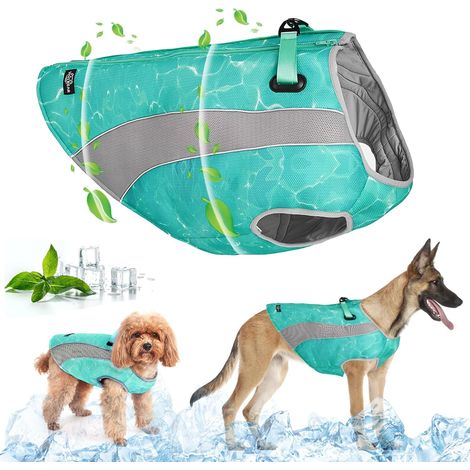 Gilet de Refroidissement pour Chiens avec Protection Solaire, Anneaux en D pour Harnais, Fermeture Éclair Réglable - Veste Réfléchissante et Respirante pour Petits, Moyens et Grands Chiens (Vert, L) (1/5)