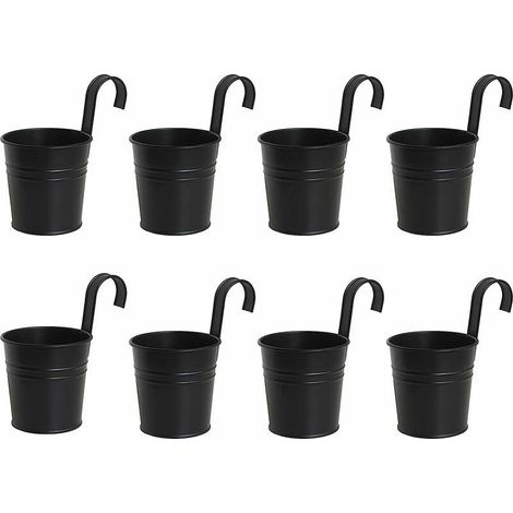 Lot de 8 pots de fleurs à suspendre en fer noir avec crochet amovible pour extérieur intérieur ou extérieur (1/5)