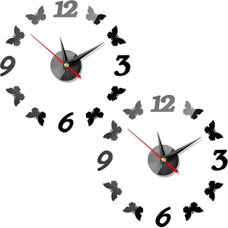Deux horloges murales papillon, horloges modernes silencieuses en acrylique.bricolageStickers muraux papillons, décorations pour (1/5)