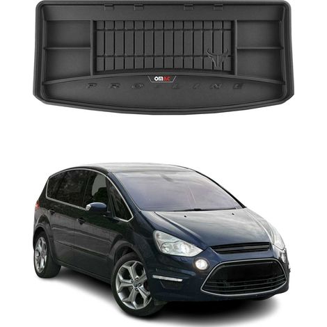 Tapis de Coffre 3D TPE Premium Compatible avec Ford S-Max 2006-2014 7 Places - Bac de Protection de Coffre Intérieur antidérapant Revêtement de Coffre Bords Hauts pour Voiture Noir