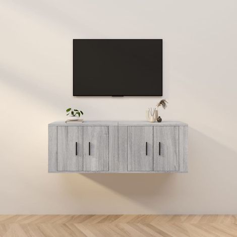 2 pcs Meubles TV muraux, Banc TV, Meuble TV suspendu, Lowboard sonoma gris 57x34,5x40 cm YHJ35556 (1/5)