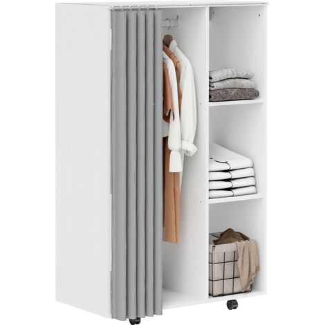 Armario móvil Irovami para ropa con 4 ruedas, barra para colgar ropa y estantes abiertos, color blanco