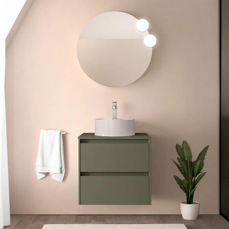 Mobile bagno sospeso 70 cm verde satinato con top e specchio Gaya (1/5)