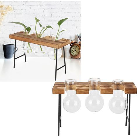 Support en bois pour vase en verre hydroponique - 3 bouteilles - Décoration intérieure bureau et jardin (1/5)