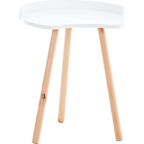 Table d'appoint design scandinave hauteur 54 cm en forme d'haricot en MDF blanc et pieds en bois 100005515
