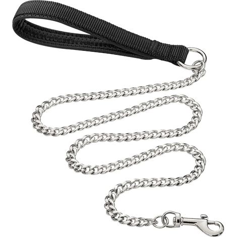Robuste Metall-Hundeleine, bissfeste Kettenleine mit weich gepolstertem Griff für große und mittelgroße Hunde, 3 mm x 120 cm (1/4)