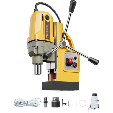 VEVOR Perceuse Magnetique 1400 W, Perceuse a Colonne Force 12500 N, Vitesse a Vide 800 tr/min, Max. Diametre deAlesage 40 mm, pour Amelioration de l’Habitat Construction Chantier, Jaune