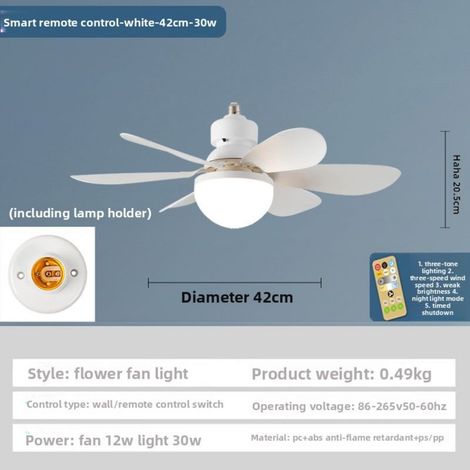E27 Deckenventilator mit 6 Flügeln, Fernbedienung, Kombi-Ventilator und Deckenleuchte, florales Design, 30 W, dreifarbiges Modell mit Fernbedienung und Fassung (1/5)