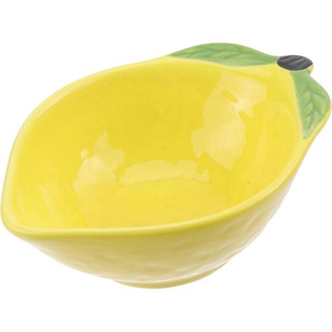 Bol à dessert en céramique, joli design, plat à fruits secs, plateau pour collations et salade de fruits (citron).-12.00X8.50X4.00CM-Yellow