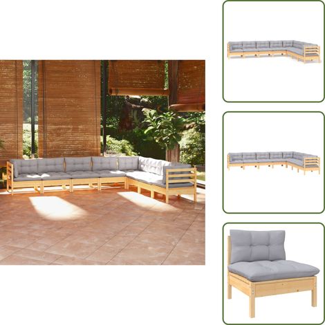 Divano in legno - vidaXL Set Divani da Giardino 8 pz con Cuscini Grigi Massello di Pino - Cuscini per divano