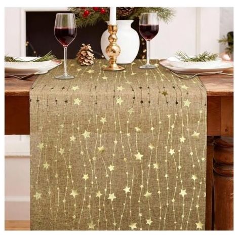 Glänzende goldene Weihnachtstischdecke mit Sternenmuster – Tischdekoration für Weihnachten, DIY, Thanksgiving, Halloween (1/5)