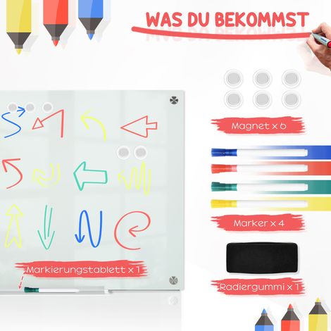 Tableau blanc magnétique, set de 4 marqueurs, 6 aimants, 1 éponge, 1 plateau, blanc (1/5)