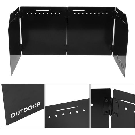 Pare-vent pliable pour réchaud de camping/pique-nique/randonnée, portable, noir, pour 4 plaques de cuisson. (1/5)
