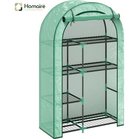 HOMAIRE Gewächshaus mit Runddach, Tür, Regalen und winterfester Stahlfolie für Balkon und Garten
