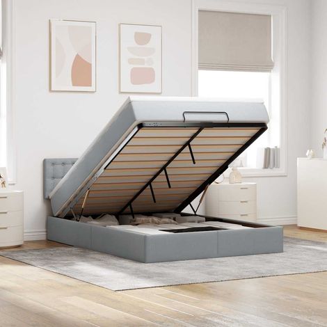 Lit ottoman avec matelas gris clair 140x190 cm tissu (1/5)