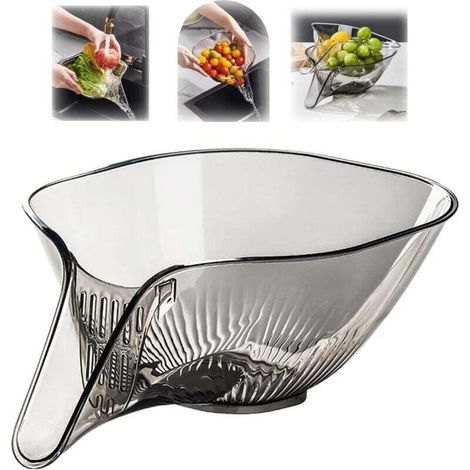 Panier égouttoir, multi-entonnoir, ustensile de cuisine domestique en plastique, panier égouttoir avec entonnoir, adapté aux légumes, pâtes, fruits, salades (gris) (1/4)