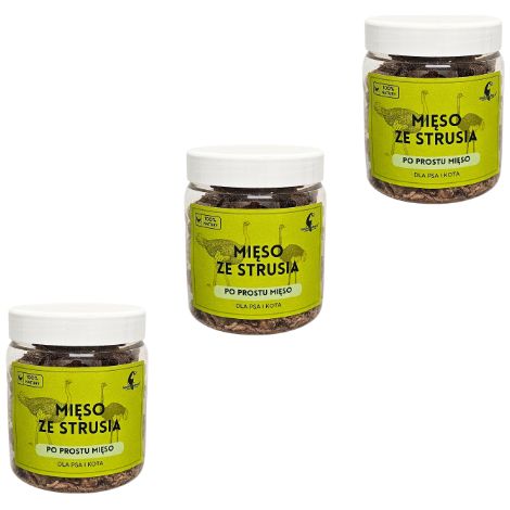 3 sachets de 90 g de viande d'autruche lyophilisée pour chiens et chats  Allergies alimentaires  Acides oméga  Friandise saine