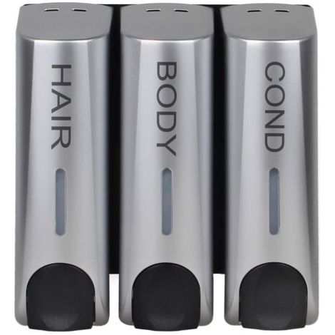 Lot de 3 distributeurs de savon pour gel douche, shampoing, revitalisant, support mural, support, argent