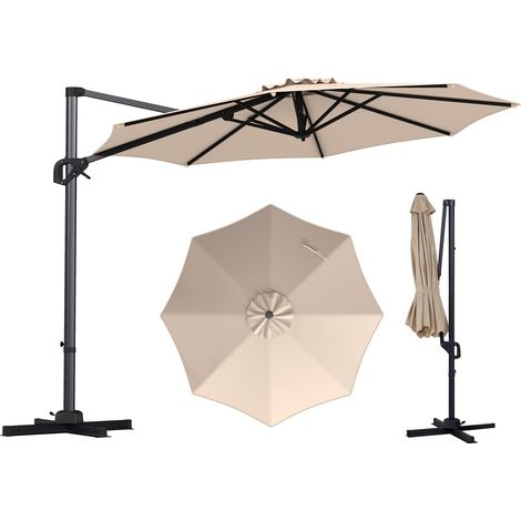 COSTWAY Ombrellone da Giardino 300 cm, con Manovella, Inclinazione Regolabile, 8 Stecche, Girevole a 360°, Tetto Ventilato, Protezione Solare, per Esterno, Balcone e Terrazza (Beige) (1/5)