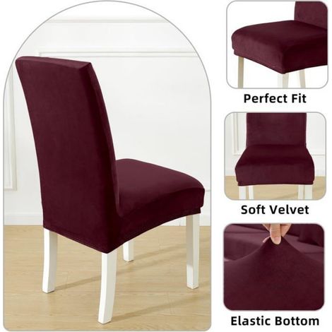 Housses de chaise élastiques - Lot de 6 - Bordeaux - Modèle universel - Idéales pour les anniversaires et les décorations de fêtes (1/4)