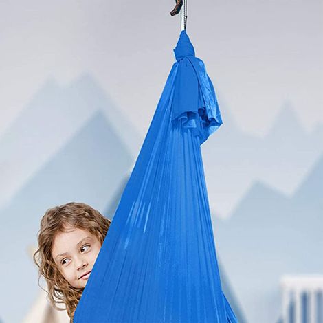 Elastische Hängematte für Kinder, sensorische Schaukel für drinnen und draußen, Hängematte für Yoga und Fitness zu Hause, dunkelblau. (1/4)