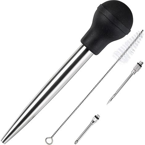 Poire à jus en Acier Inoxydable et Caoutchouc de qualité Alimentaire avec injecteur de Marinade et Brosse pour Nettoyage Facile (1/5)