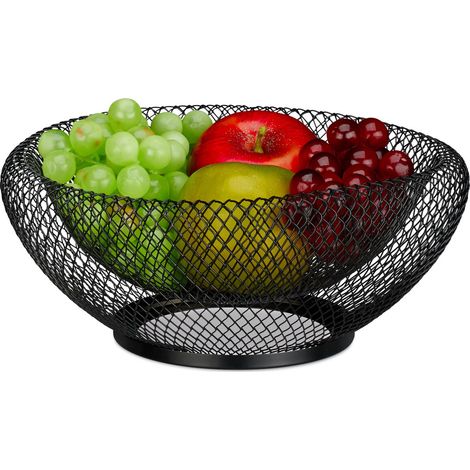 Corbeille à fruits moderne en métal à double paroi - 10 x 25 cm - pour fruits et légumes - noire (1/4)