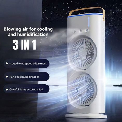 Ventilateur Double Tête USB 3 Vitesses 600ml 7 LED Couleurs Télécommande 120° Rotation Pour Bureau Chambre Maison (1/5)