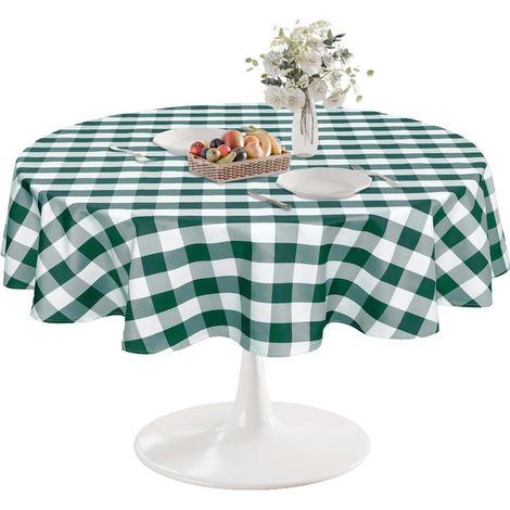 Nappe à carreaux Ronde 180cm Lavable Résistante aux intempéries Protection contre les taches pour intérieur et extérieur