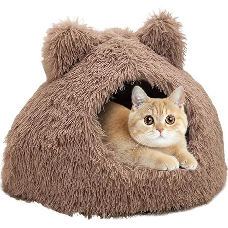 Lit chaud pour chat pour l'hiver grotte pour chiot partiellement fermée (1/5)