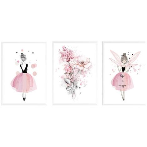 royaluxe-Lot de 3 affiches 30x40 cm pour chambre d'enfant – Toile de coton imperméable – Impression giclée couleur Epson – Décorations murales roses - NPTWC003-M (1/5)