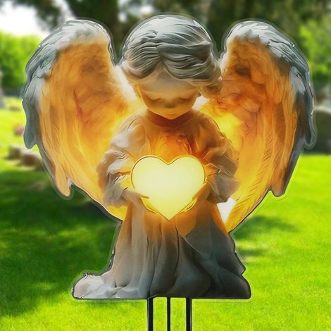 1 Piquet Decoration Cimetière, Ange 2D Acrylique Imperméable, 30x23cm, Pour Tombe Jardin Extérieur