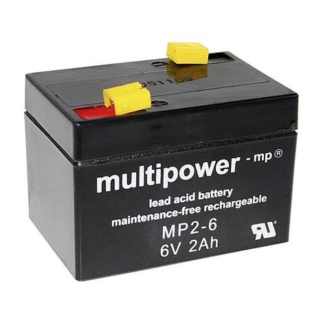 Batterie au plomb 6 V 2 Ah multipower MP2-6 plomb (AGM) (l x H x P) 75 x 53 x 51 mm cosses plates 4,8 mm sans entretien, auto-décharge réduite Y897391 (1/2)