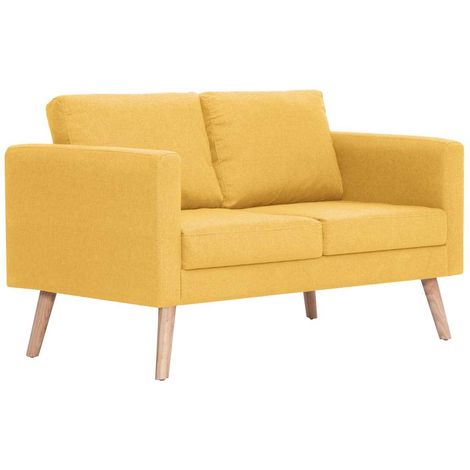 Canapé droit fixe 2 places, Canapé de relaxation Meuble de Salon, Tissu Jaune OIB5585E (1/5)