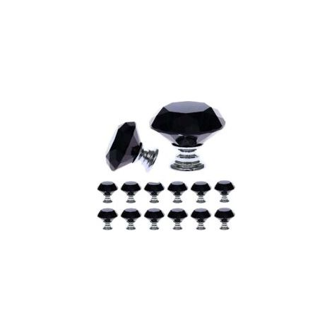 12 Pièces Noir Cristal Verre Meuble Poignées (30 mm), Bouton de Meuble avec de taille, Bouton de Porte, Tiroir de Poignée, Poignée de Portes pour Cuisine, Bureau, Chambre, Placard - Crezuo (1/4)