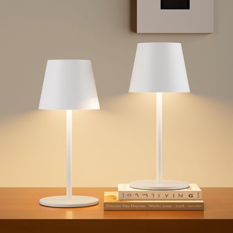 2 pièces lampes de table LED à intensité variable(Blanc), sans fil  Rechargeables, couleur de lumière chaude 3000K, USB-C, aluminium, IP54,Pour le salon, le jardin, la salle à manger (1/5)