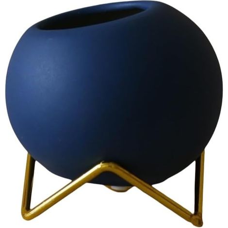 Vase rond en céramique avec boule de style rustique pour la maison, le salon, la table, l'étagère, la cheminée (bleu) (1/5)