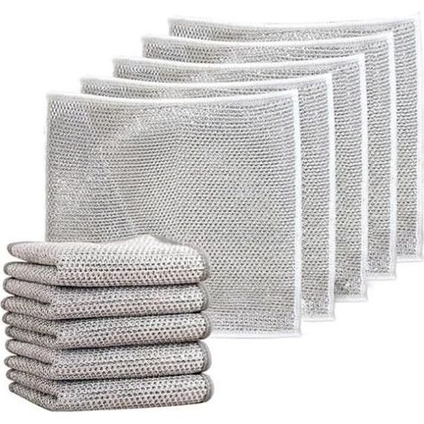 Chiffons à vaisselle en fil métallique polyvalents pour humides et secs, torchon multifonctionnel anti-rayures, chiffons (10pièces) (1/4)