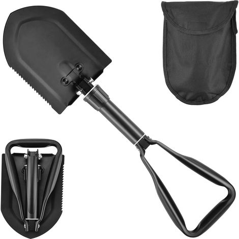 Pelle Multifonction Extra Stable Haute Résistance en Acier au Carbone avec Sac de Transport,Combinaison Pelle de Camping Pliante pour la Randonnée en Plein air,La Chasse(Noir) (1/5)